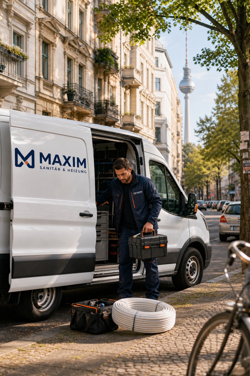 Illustrative Arbeitsszene mit MAXIM Servicefahrzeug in Berlin