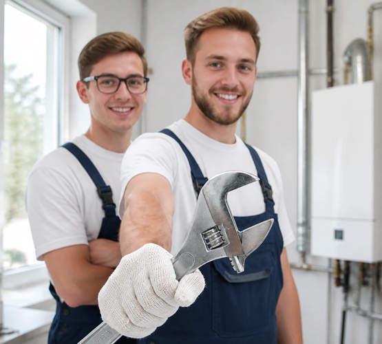 Zwei Installateure mit Werkzeug